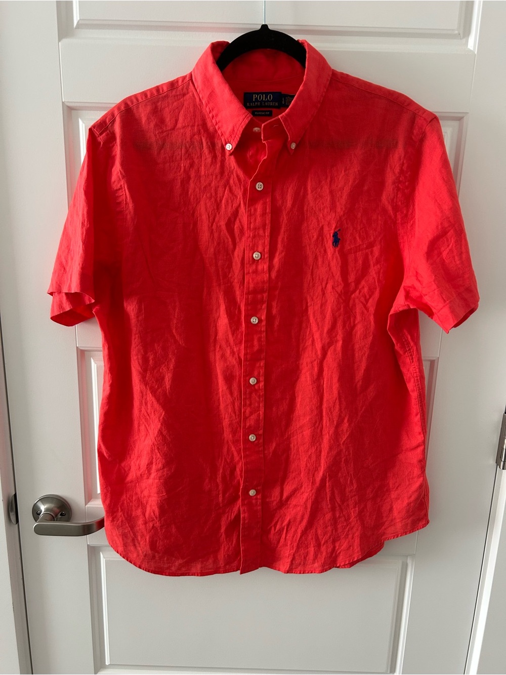 Ralph Lauren Red Short-Sleeve Button-Down Shirt with Navy Pony